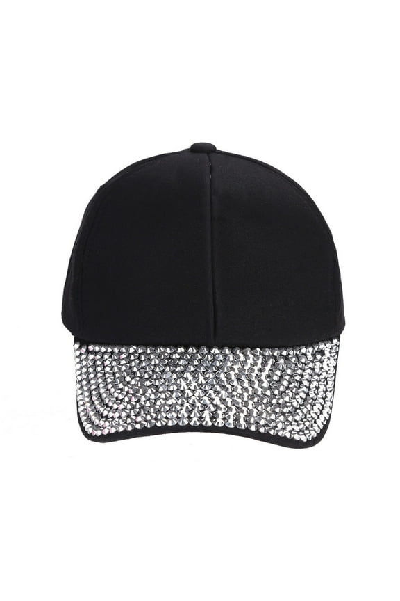 Rhinestone Baseball Caps, Adjustable Snapback Baseball Hat for Women Men, Breathable Sparkle Bling Sun Hat for Sport, Party Black