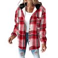 thumbnail image 1 of Vinsonshop Shacket Fleece Jacket Women Plaid Shirts for Women Womens Coats and Jackets Winter Tops for Women Hooded Fleece Jacket Women Fleece Coats for Women Red L, 1 of 6