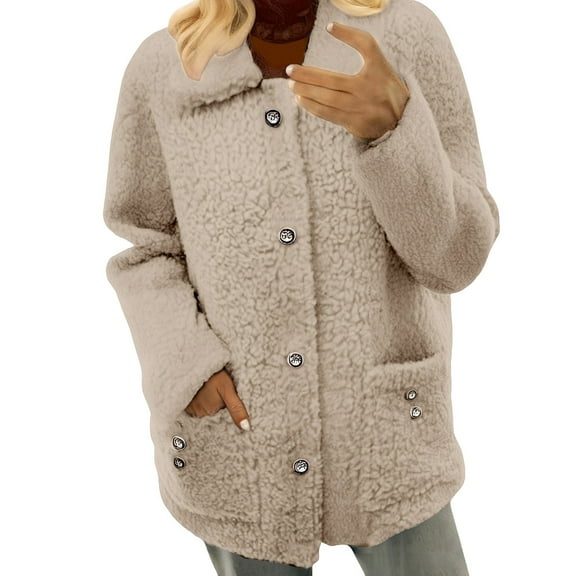 Vinsonshop Sherpa Jacket Fuzzy Coats for Women Pea Coats for Women Fluffy Coat Ladies Winter Coats Fluffy Jacket Fleece Tops for Women Khaki L