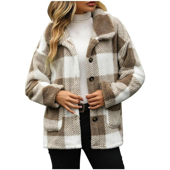 Vinsonshop Sherpa Jacket Shakets for Women's Pea Coat Warm Coats for Women Womens Warm Winter Coat Casual Outerwear Winter Clothes for Women Beige S