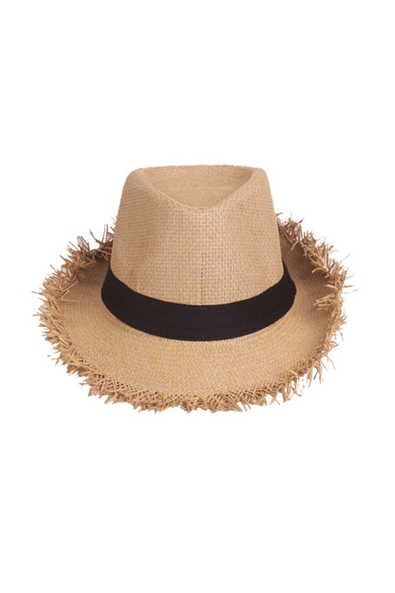 Short Brim Straw Fedora Classic Summer Beach Sun Hat Panama Cap for Men Women Coffee