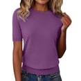 thumbnail image 1 of Vinsonshop Short Sleeve Sweater for Women Pullover Knit Sweater Tunic Sweaters for Women Knitted Sweater Tunic Tops Light Sweaters for Women Knit Sweater Purple XL, 1 of 6