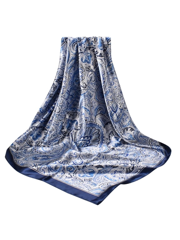 Silk Head Scarves for Women Satin Hair Scarf Large Square Bandana Silk Like Neck Scarf Shawl Navy One Size