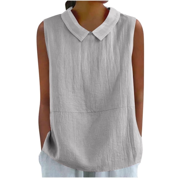 Vinsonshop Sleeveless Shirts for Women Peter Pan Collar Shirt Women Sleeveless Blouses for Women Collared Shirts for Women Womens Tank Tops Loose Fit Womens Summer Tops Womens Tops Casual Gray L