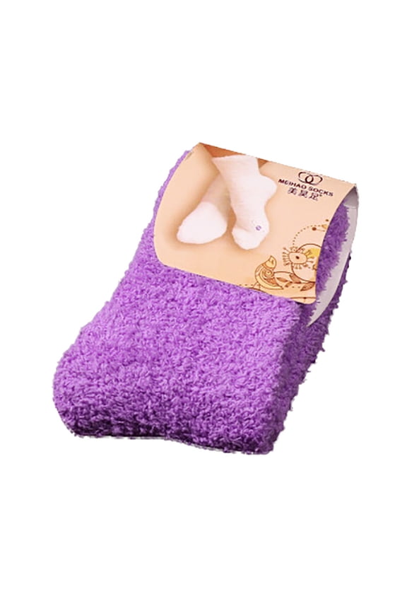 Soft Fuzzy Socks Women Warm Cozy Plush Fluffy Winter Slipper Thick Crew Socks Non Slip Grippers Lounge Home Sleeping Indoor Socks Purple