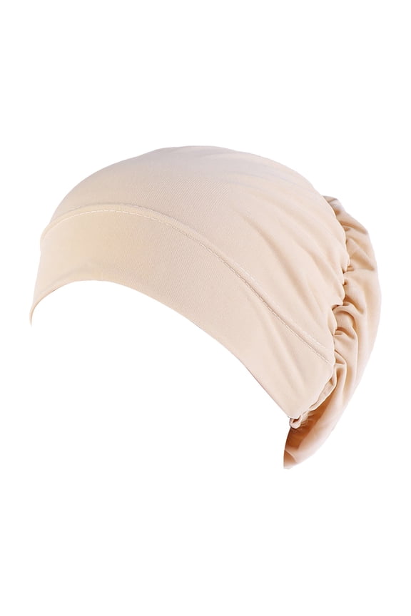 Solid Women Chemo Hat Stretchy Turban Beanie,pre Tied Chemo Head Scarf Beanie Skull Cover Cap for Women Hair Loss Beige