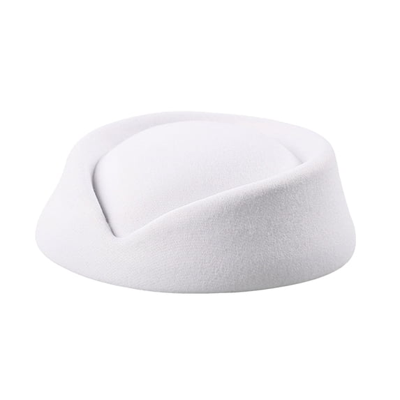 Vinsonshop Stewardess Hat Felt Air Hostesses Pillbox Hat Teardrop Fascinator Base Sweet Design White