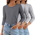 thumbnail image 1 of Vinsonshop Stretchy Thermal Base Layer 3 Pack Women Long Sleeve Crewneck Fleece Lined Shirts Purple XXL, 1 of 3