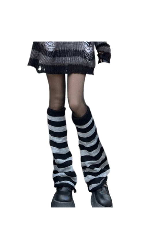 Striped Leg Warmers Long Socks for Women Striped Long Socks Y2k Accessories 80s Accessories for Women Boot Socks Cute Leg Warmers Gray One Size