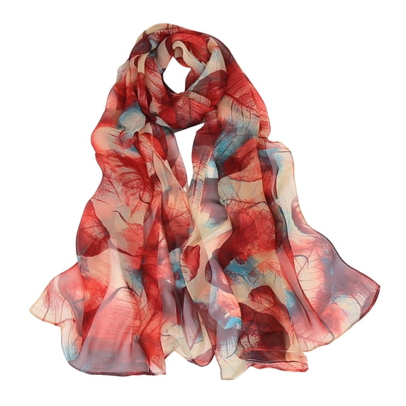 Vinsonshop Summer Scarf for Women Lightweight Floral Head Scarf Chiffon Shawl Warp Red One Size