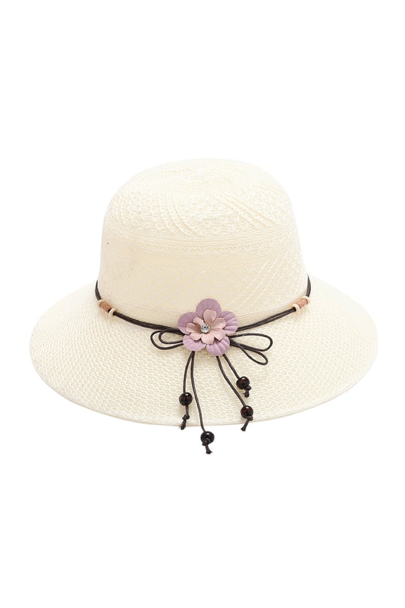 Summer Wide Brim Sun Hat for Women – Straw Floppy Beach Hat, Foldable Packable Bucket Cap White
