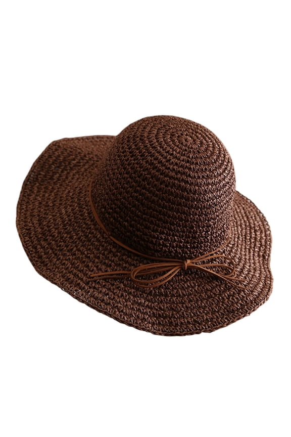 Sun Hats for Women Wide Brim Straw Hat Packable Foldable Summer Beach Cap with Thin Bowknot Uv Protection Floppy Travel Vacation Sunshade Headwear Brown A