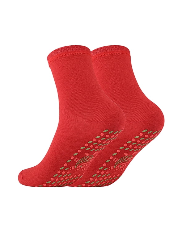 Thermal Self Heating Socks Unisex Winter Foot Warmer Magnetic Massage Soothing Socks for Cold Days Red One Size