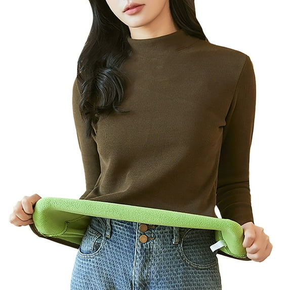 Vinsonshop Thermal Underwear for Women Mock Turtleneck Tops for Women Under Shirts for Women Thermal Tops for Women Thermal Wear for Women Thermal Shirts Warm Long Sleeve Shirts for Women Coffee L