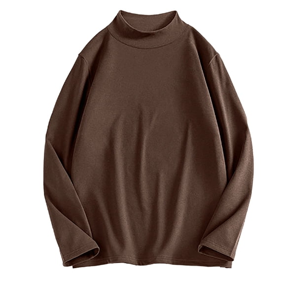 Vinsonshop Thermal Underwear for Women Womens Turtleneck Tops Winter Tops for Women Womens Mock Turtleneck Tops Basic Tees for Women Fleece Tops for Women Thermal Shirts Brown XXL