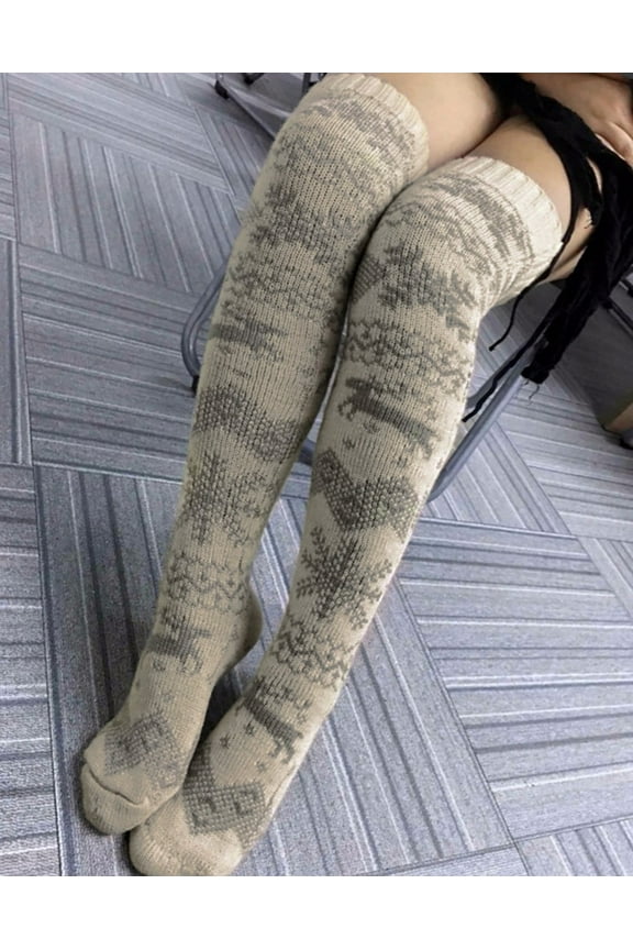 Thigh High Socks Sweater Socks Knit Socks Over the Knee Socks for Women Warm Socks for Women Boot Socks Winter Socks for Women Gray One Size