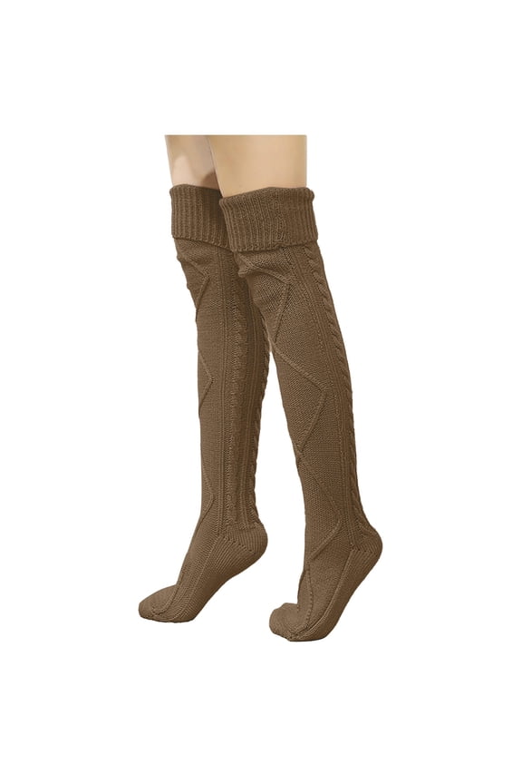 Thigh High Socks for Women Sweater Socks for Women Knit Socks Thigh High Stockings Winter Socks Thigh High Leg Warmers Slouchy Socks for Women Coffee One Size