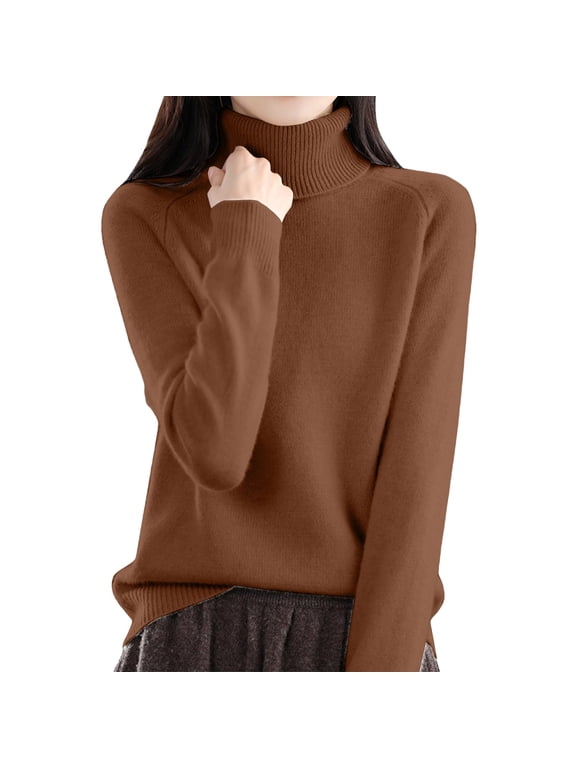 Turtle Neck Sweater Mock Turtleneck Tops for Women Pull Over Sweaters Womens Casual Sweaters for Women Fitted Sweaters for Women Turtleneck Tops for Women Womens Pullover Sweaters Brown S
