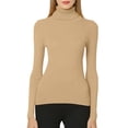 thumbnail image 1 of Vinsonshop Turtleneck Long Sleeve Knit Sweaters Women Ribbed Casual Pullover Tops Slim Fit Basic Jumpers Fall Fashion Outfits Top Khaki 4XL, 1 of 8