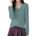 thumbnail image 1 of Vinsonshop V Neck Sweaters for Women Long Sleeve Ribbed Knit Tops Casual Pullover Basic Jumpers Fall Clothes Winter Warm Outfits Mint Green S, 1 of 5