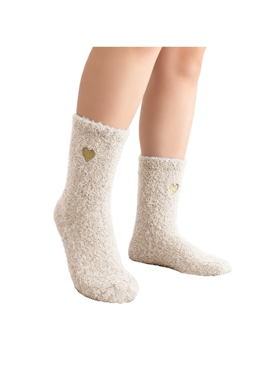 Warm Fuzzy Cabin Socks Women's Soft Cozy Thick Plush Winter Sleeping Socks Beige One Size