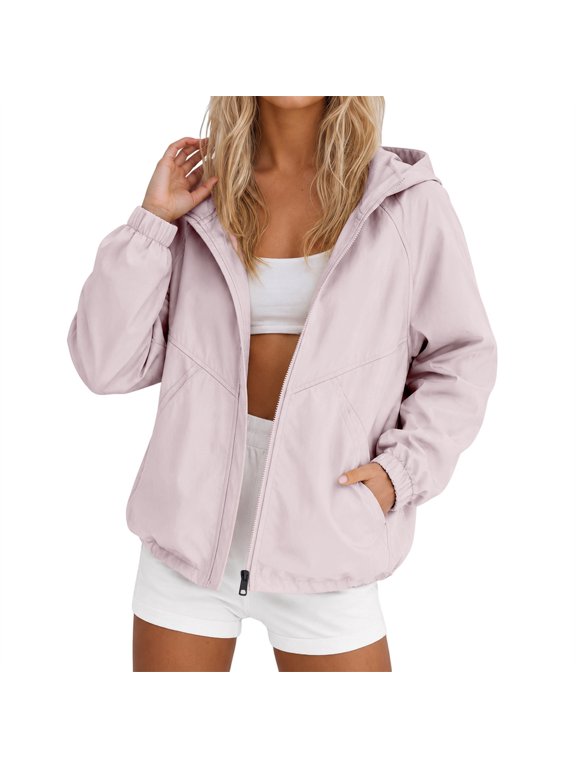 Waterproof Windbreaker for Women Hooded Rain Jacket Lightweight Packable Raincoat Zip Up Running Workout Jackets Athletic Activewear Gorpcore Apparel Light Violet XXL