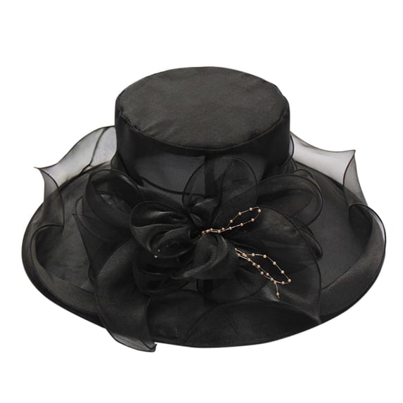 Vinsonshop Wide Brim Sun Hat for Women Kentucky Derby Hat Elegant Floppy Hat with Flower Uv Protection Summer Beach Hat Ladies Church Tea Party Wedding Fascinator Black