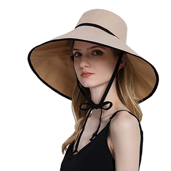 Vinsonshop Wide Brim Sun Hat for Women Reversible UV Protection Foldable Bucket Cap Packable Summer Floppy Beach Hats with String Travel Khaki