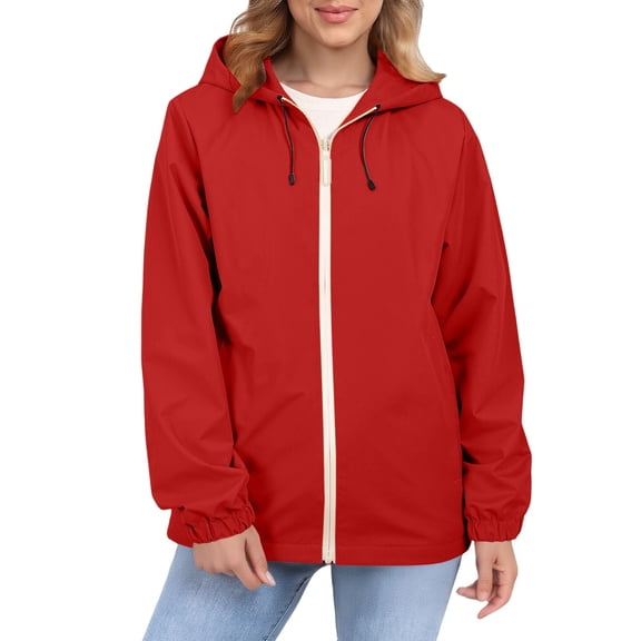 Vinsonshop Windbreaker Jacket Outdoor Jacket Outdoor Clothing Womens Jacket with Hood Womens Windbreaker Jacket with Hood Zipper Jacket Women Outerwear for Women Red 4XL