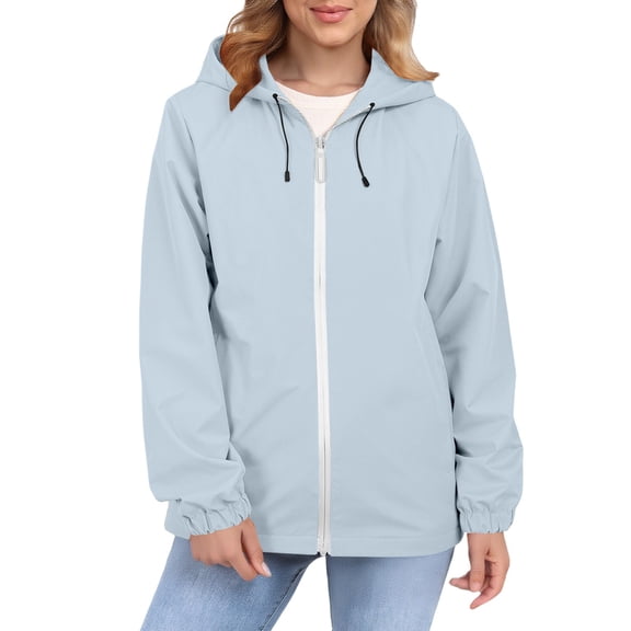 Vinsonshop Windbreaker Jacket Women Hooded Jacket Women Outerwear for Women Outdoor Clothing Womens Zip Up Jacket Womens Jacket with Hood Hiking Jacket Women Light Blue L