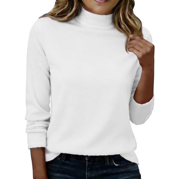 Vinsonshop Winter Base Layer Tops Women Long Sleeve Mock Neck Thermal Shirts Fleece Lined Warm Undershirts White XL