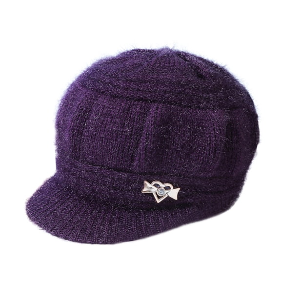 Vinsonshop Winter Knit Hat for Women, Slouchy Beanies Cap with Brim, Warm Winter Hats for Women Thick Hat Purple