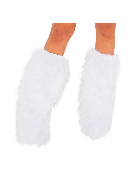 Winter Women Faux Fur Fluffy Leg Warmers Fuzzy Long Boot Covers for Christmas White