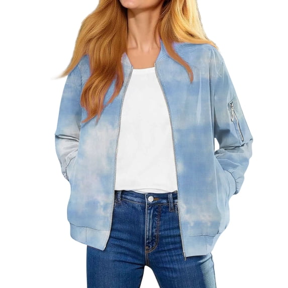Vinsonshop Women Bomber Jacket Outerwear for Women Spring Jackets Womens Jackets Casual Business Casual Jackets for Women Zip Up Jackets for Women Full Zip Jacket Blue L