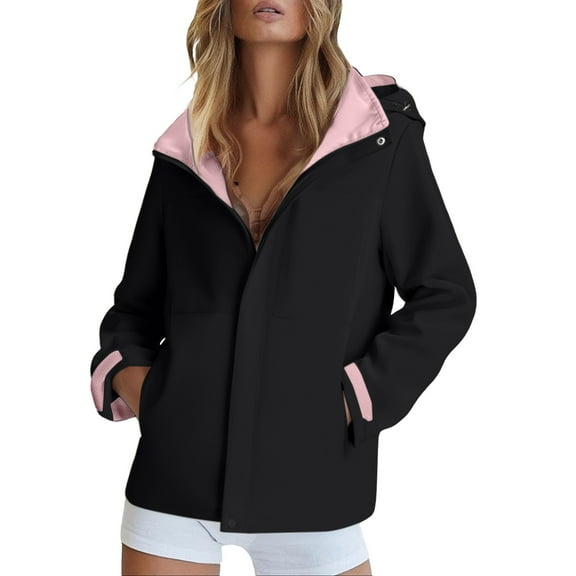 Vinsonshop Women Rain Jacket Soft Shell Jackets Womens Women's Raincoats Hooded Jacket Women Womens Zip Up Jacket Rain Coat Womens Jackets Casual Black M
