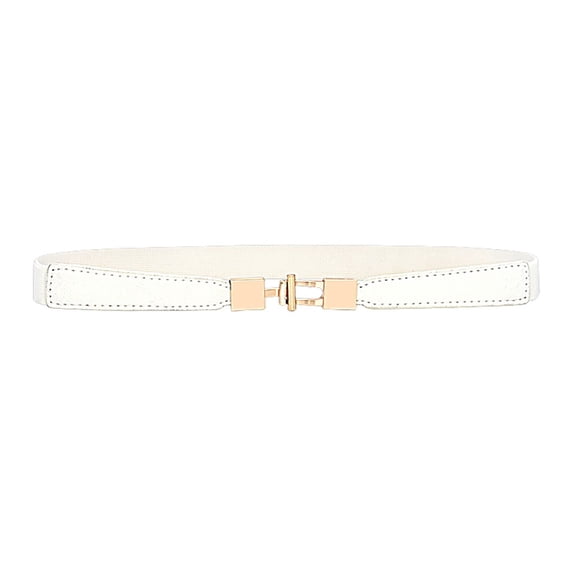 Vinsonshop Women Skinny Elastic Belt for Dresses, Thin Retro Stretch Waist Belt with Golden Buckle White
