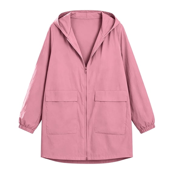 Vinsonshop Women's Activewear Rain Coat Waterproof Lightweight Windbreaker Hooded Breathable Outdoor Hiking Running Casual Shell Jacket Pink L