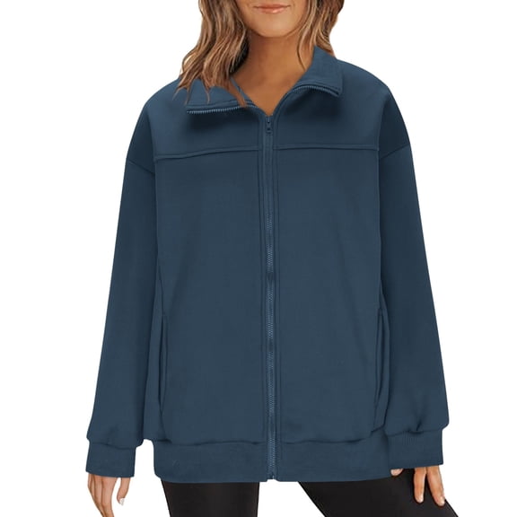 Vinsonshop Women's Bomber Jacket Zip Up Jackets for Women Outerwear for Women Spring Jackets Womens Jackets Casual Womens Zip Up Jacket Full Zip Jacket Navy L