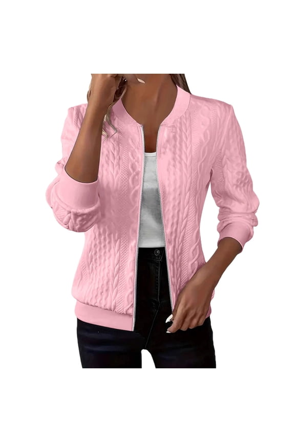 Women's Cable Knit Bomber Jacket Zip Up Long Sleeve Casual Cardigan Lightweight Textured Sweater Coat Fall Winter Fashion Outerwear with Ribbed Hem and Cuffs (S-3XL)