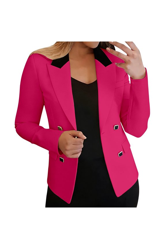 Women's Casual Blazer Double Breasted Lightweight Long Sleeve Jacket Spring Summer Work Business Casual Outfits Blazer Women Casual Double Breasted Lightweight Spring Summer Hot Pink XXL