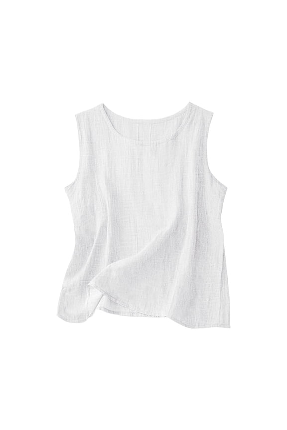 Women's Casual Cotton and Linen Sleeveless Top Crew Neck Tunic Loose Fit Lightweight Breathable Summer Blouse Solid Color Comfort Tank (S-5XL)
