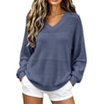 thumbnail image 1 of Vinsonshop Women's Casual Loose Sweaters V Neck Long Sleeve Lightweight Pointelle Knit Pullover Fall Tops Dark Blue XXL, 1 of 6