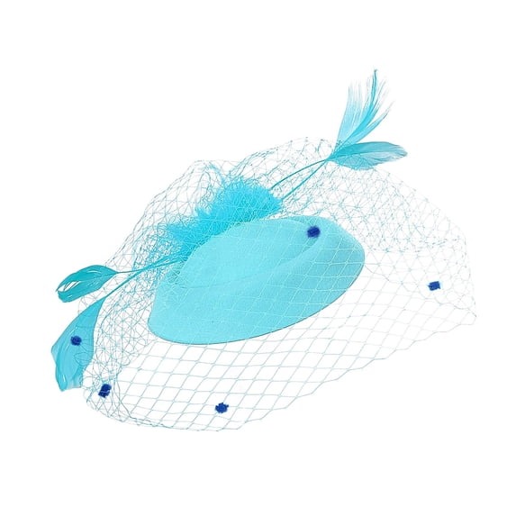Vinsonshop Women's Church Fascinator Hat Formal Dress Hat with Feather Mesh Netting Wedding Guest Garden Party Tea Party Elegant Headwear Sky Blue