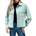 thumbnail image 1 of Vinsonshop Women's Corduroy Jacket Shacket Women Plaid Jacket Women Womens Cropped Jacket Cropped Button Down Shirts for Women Cropped Coat Cropped Jacket Women Light Green M, 1 of 5
