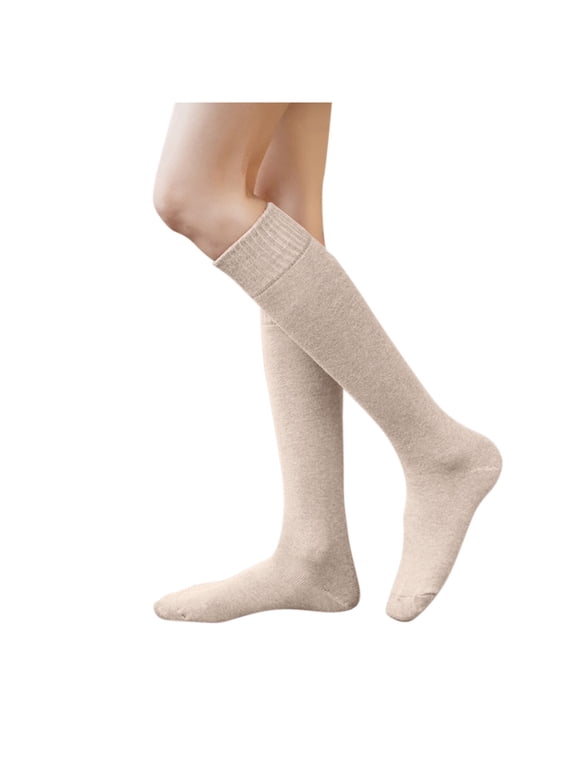 Women's Cotton Knee High Socks Classic Tall Boot Socks for Daily Wear Beige One Size