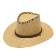 thumbnail image 1 of Vinsonshop Women’s Cowboy Style Straw Hat – Wide Brim Western Sun Hat, Summer Uv Protection Beach Travel Outdoor Use Khaki, 1 of 2