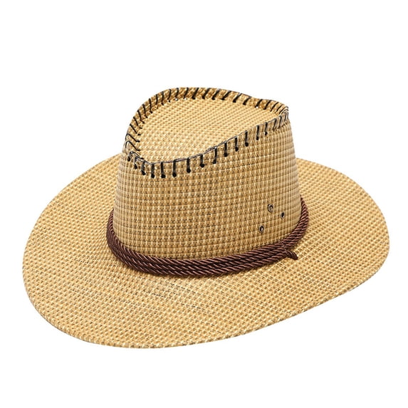 Vinsonshop Women’s Cowboy Style Straw Hat – Wide Brim Western Sun Hat, Summer Uv Protection Beach Travel Outdoor Use Khaki