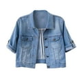 thumbnail image 1 of Vinsonshop Women's Cropped Denim Jacket, Relaxed Fit with Rolled Sleeves, Ideal for Casual Layering and Stylish Outdoor Wear Sky Blue 4XL, 1 of 2