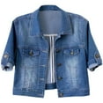 thumbnail image 1 of Vinsonshop Women's Cropped Denim Jacket with Rolled Sleeves, Stylish Button-Down Jean Jacket for Casual and Everyday Wear Light Blue L, 1 of 2