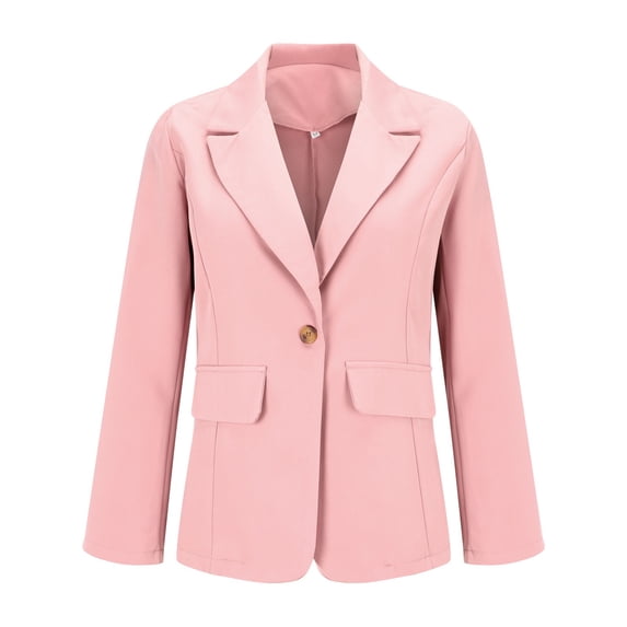 Vinsonshop Women's Fall Business Casual Blazers 2026 Long Sleeve Lapel Open Front Button Work Blazer Jackets with Pockets Pink XXL